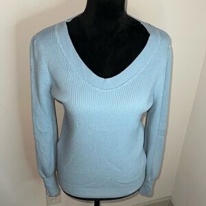 LOFT ribbed‎ sweater puff long sleeves round neckline sz M
